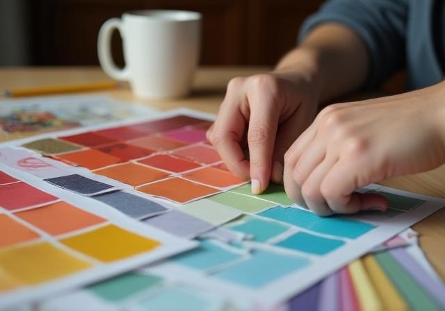 Designer working with color swatches and fabric