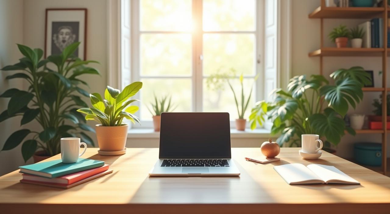 Clean, bright creative home office space representing digital safety