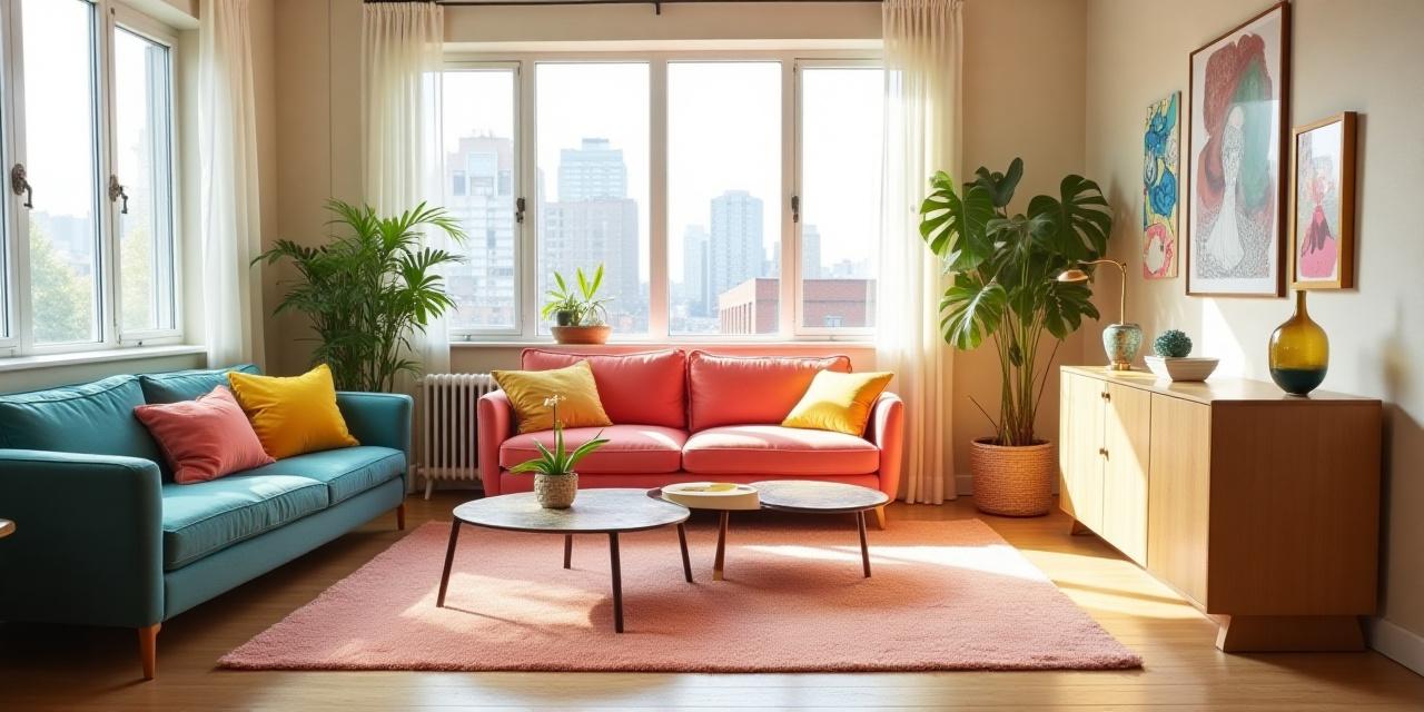 Bright, eclectic, and budget-friendly living room design in New York